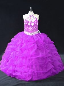  Sleeveless Floor Length Beading and Pick Ups Backless Vestidos de Quinceanera with Purple