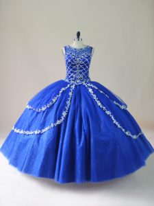  Royal Blue Scoop Zipper Beading Ball Gown Prom Dress Sleeveless