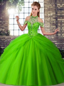  Tulle Lace Up Quinceanera Gowns Sleeveless Brush Train Beading and Pick Ups