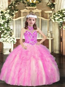 Glorious Appliques Kids Pageant Dress Lilac Lace Up Sleeveless Floor Length