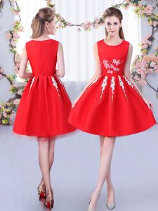  Red Quinceanera Court Dresses Wedding Party with Appliques Scoop Sleeveless Zipper