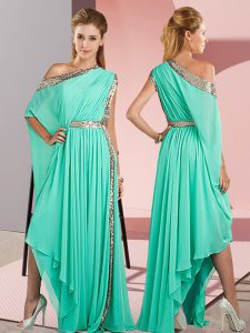  Turquoise Empire Chiffon One Shoulder Sleeveless Sequins Asymmetrical Side Zipper Homecoming Dress