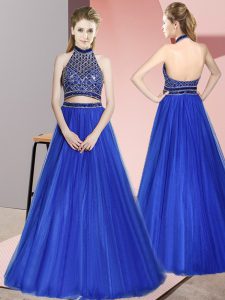 Colorful Royal Blue Halter Top Backless Beading Prom Dresses Sleeveless