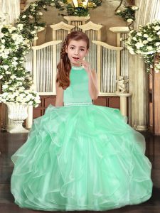 Latest Apple Green High-neck Neckline Beading Little Girl Pageant Dress Sleeveless Backless