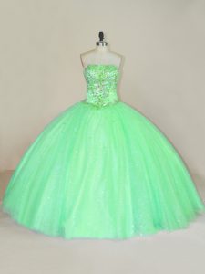 Artistic Green Lace Up Sweet 16 Dress Beading and Sequins Sleeveless Floor Length