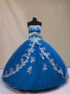 Elegant Blue Quinceanera Dress Sweet 16 and Quinceanera with Appliques Strapless Sleeveless Lace Up