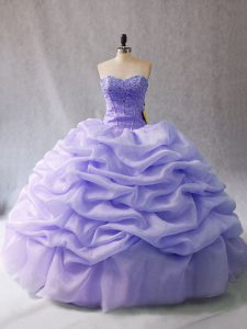  Strapless Sleeveless Lace Up Quinceanera Dress Lavender Organza