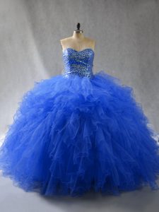 Latest Royal Blue Sleeveless Tulle Lace Up Sweet 16 Dress for Sweet 16 and Quinceanera
