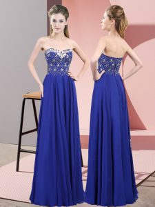 Custom Design Sleeveless Chiffon Floor Length Zipper Prom Evening Gown in Royal Blue with Beading
