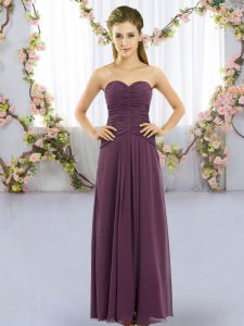  Dark Purple Sleeveless Chiffon Lace Up Dama Dress for Wedding Party