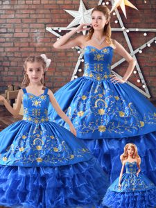  Lace Up Sweet 16 Dresses Blue for Sweet 16 and Quinceanera with Embroidery