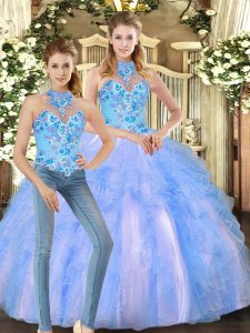 Nice Multi-color Sleeveless Embroidery and Ruffles Floor Length Quinceanera Dress
