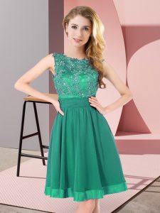 On Sale Empire Quinceanera Dama Dress Turquoise Scoop Chiffon Sleeveless Mini Length Backless