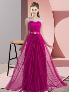 Colorful Scoop Sleeveless Lace Up Quinceanera Dama Dress Fuchsia Chiffon