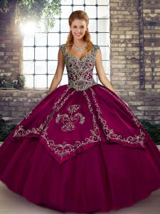 Cute Fuchsia Sweet 16 Quinceanera Dress Military Ball and Sweet 16 and Quinceanera with Beading and Embroidery Straps Sleeveless Lace Up