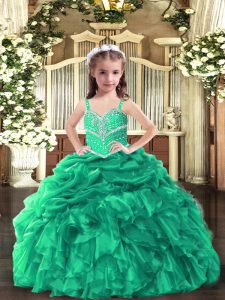  Straps Sleeveless Organza Little Girl Pageant Dress Beading and Ruffles Lace Up