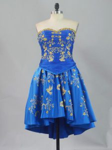  Sweetheart Sleeveless Prom Party Dress Mini Length Embroidery Blue