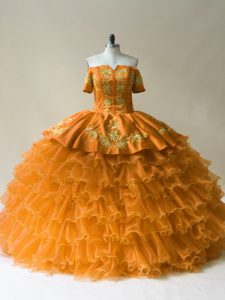 Custom Fit Gold Sleeveless Organza Lace Up 15th Birthday Dress for Sweet 16 and Quinceanera