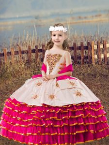  Fuchsia Sleeveless Organza Lace Up Little Girls Pageant Dress for Wedding Party