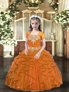 New Arrival Brown Ball Gowns Straps Sleeveless Tulle Floor Length Lace Up Beading and Ruffles Little Girl Pageant Gowns