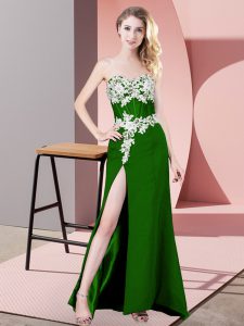  Green Zipper Dress for Prom Lace and Appliques Sleeveless Floor Length