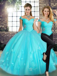  Sleeveless Beading and Appliques Lace Up Ball Gown Prom Dress