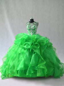 Customized Ball Gowns 15th Birthday Dress Green Scoop Organza Sleeveless Lace Up