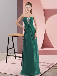  Floor Length Dark Green Prom Evening Gown Chiffon Sleeveless Beading