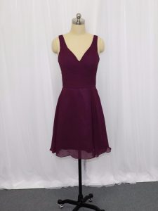Fancy Dark Purple Zipper Prom Party Dress Ruching Sleeveless Mini Length