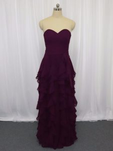  Chiffon Sweetheart Sleeveless Zipper Ruffled Layers and Ruching Prom Dress in Dark Purple