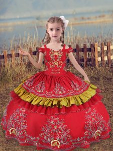  Sleeveless Lace Up Floor Length Beading and Embroidery Little Girls Pageant Gowns