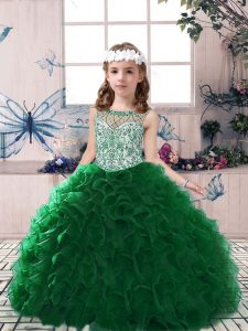  Ball Gowns Little Girls Pageant Dress Wholesale Dark Green Scoop Organza Sleeveless Floor Length Lace Up
