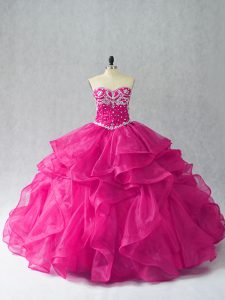 Lovely Floor Length Ball Gowns Sleeveless Fuchsia Ball Gown Prom Dress Lace Up