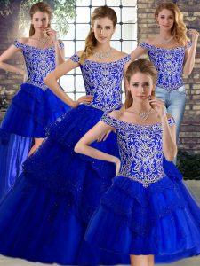  Tulle Sleeveless 15 Quinceanera Dress Brush Train and Beading and Lace