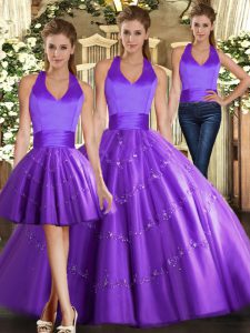 Flirting Floor Length Ball Gowns Sleeveless Purple Vestidos de Quinceanera Lace Up