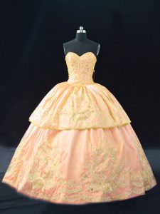 Inexpensive Halter Top Sleeveless Lace Up 15th Birthday Dress Peach Satin