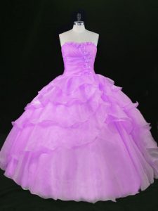  Lavender Ball Gown Prom Dress Sweet 16 and Quinceanera with Beading and Ruffles Sweetheart Sleeveless Lace Up