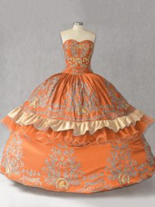  Orange Sleeveless Embroidery Floor Length Sweet 16 Dress