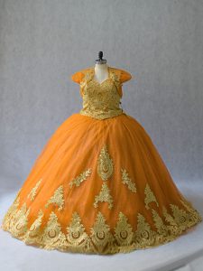  Gold Sleeveless Tulle Court Train Lace Up Quince Ball Gowns for Sweet 16 and Quinceanera