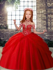 Great Floor Length Ball Gowns Sleeveless Red Pageant Gowns For Girls Lace Up