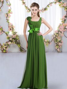  Belt and Hand Made Flower Quinceanera Court of Honor Dress Green Zipper Sleeveless Floor Length