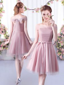  Pink Lace Up Dama Dress Belt Sleeveless Knee Length