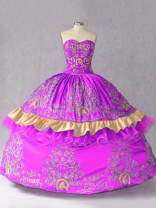 Hot Sale Purple Sweetheart Lace Up Embroidery and Bowknot Quinceanera Gown Sleeveless