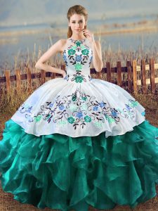 Edgy Organza Sleeveless Floor Length Quinceanera Dresses and Embroidery and Ruffles