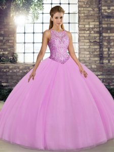 High Quality Lilac Scoop Lace Up Embroidery 15 Quinceanera Dress Sleeveless