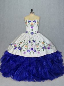 Dazzling Sleeveless Floor Length Beading and Embroidery Lace Up 15 Quinceanera Dress with Royal Blue