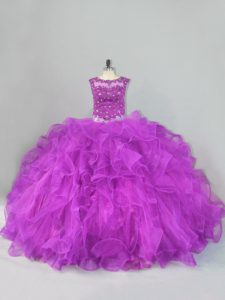Unique Sleeveless Beading and Ruffles Lace Up 15th Birthday Dress