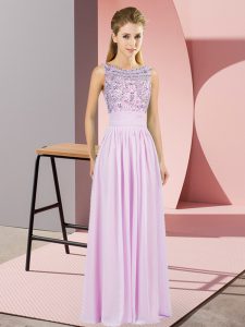  Lilac Dress for Prom Prom and Party and Military Ball with Beading Scoop Sleeveless Backless