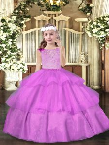 Cute Lilac Sleeveless Organza Zipper Little Girl Pageant Gowns for Party and Sweet 16 and Wedding Party