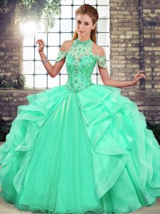 Simple Beading and Ruffles Quinceanera Dresses Apple Green Lace Up Sleeveless Floor Length